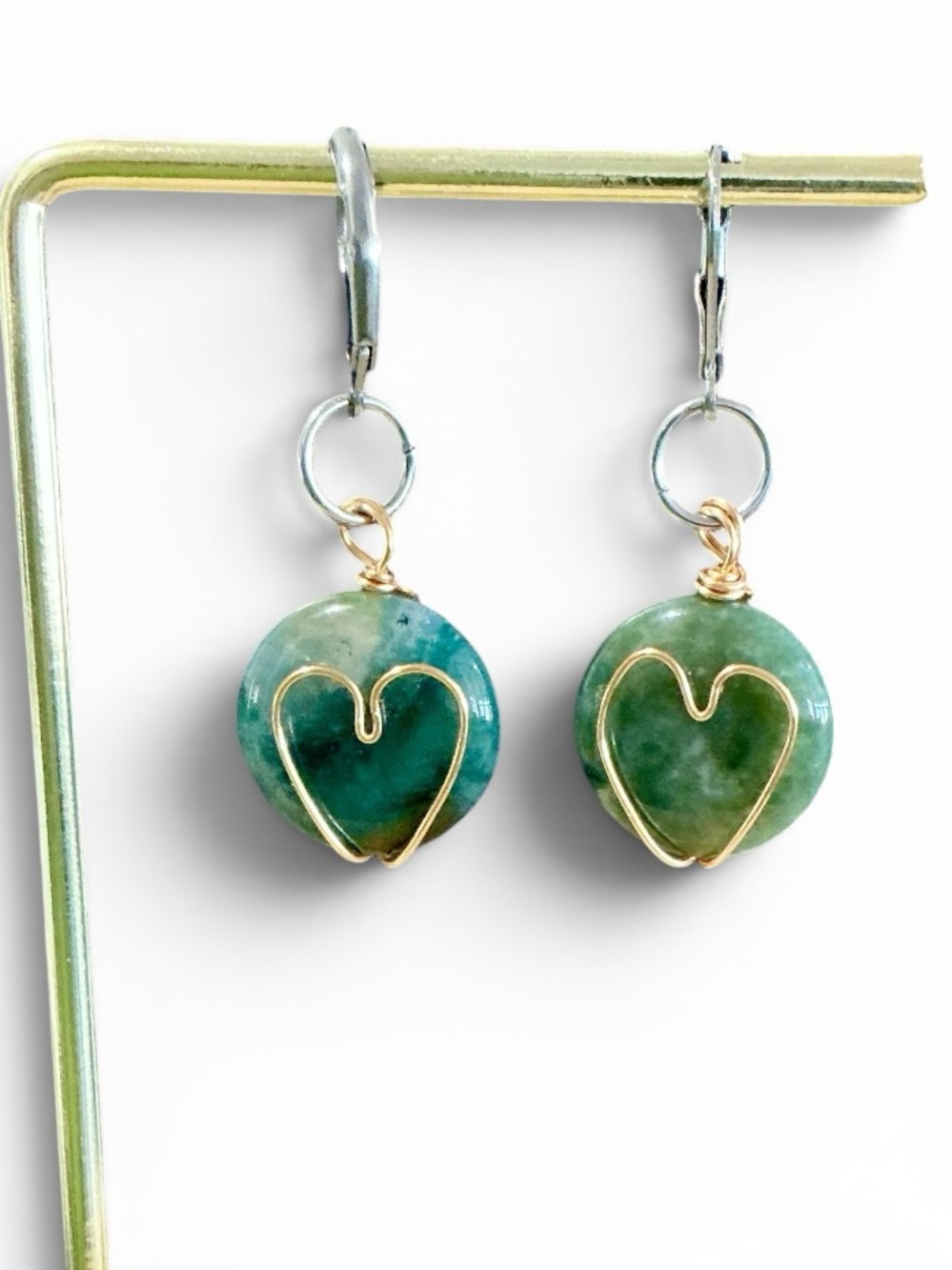 🆕 Heart Shaped Wire Wrapped Gemstone Earrings